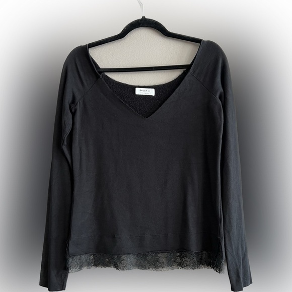 3/$25 BAILEY 44 Off the Shoulder Scoop Neck Sweater Lace Trim Bottom Black XS - Picture 1 of 12